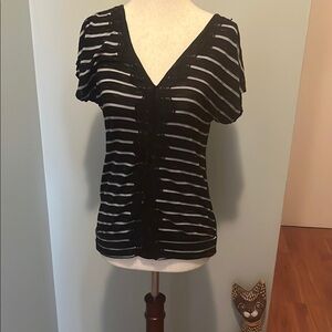 Black and White Striped Women's Top